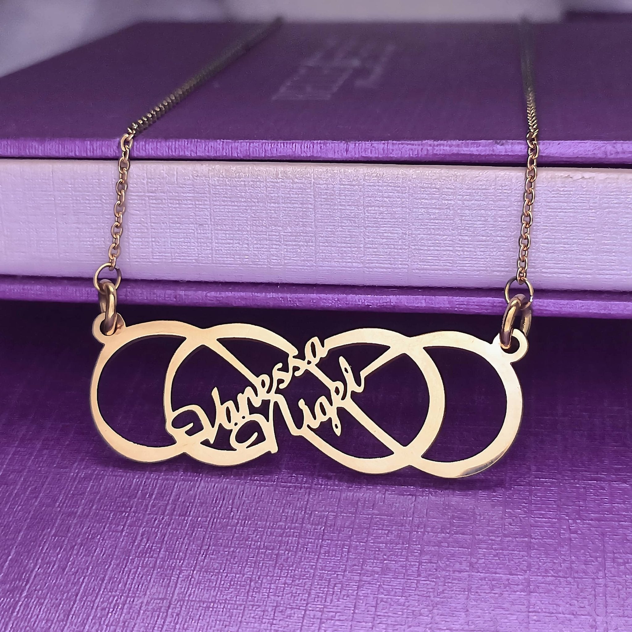 Infinity X Infinity Name Necklace (Birthstones Optional) - Name Necklaces by Belle Fever