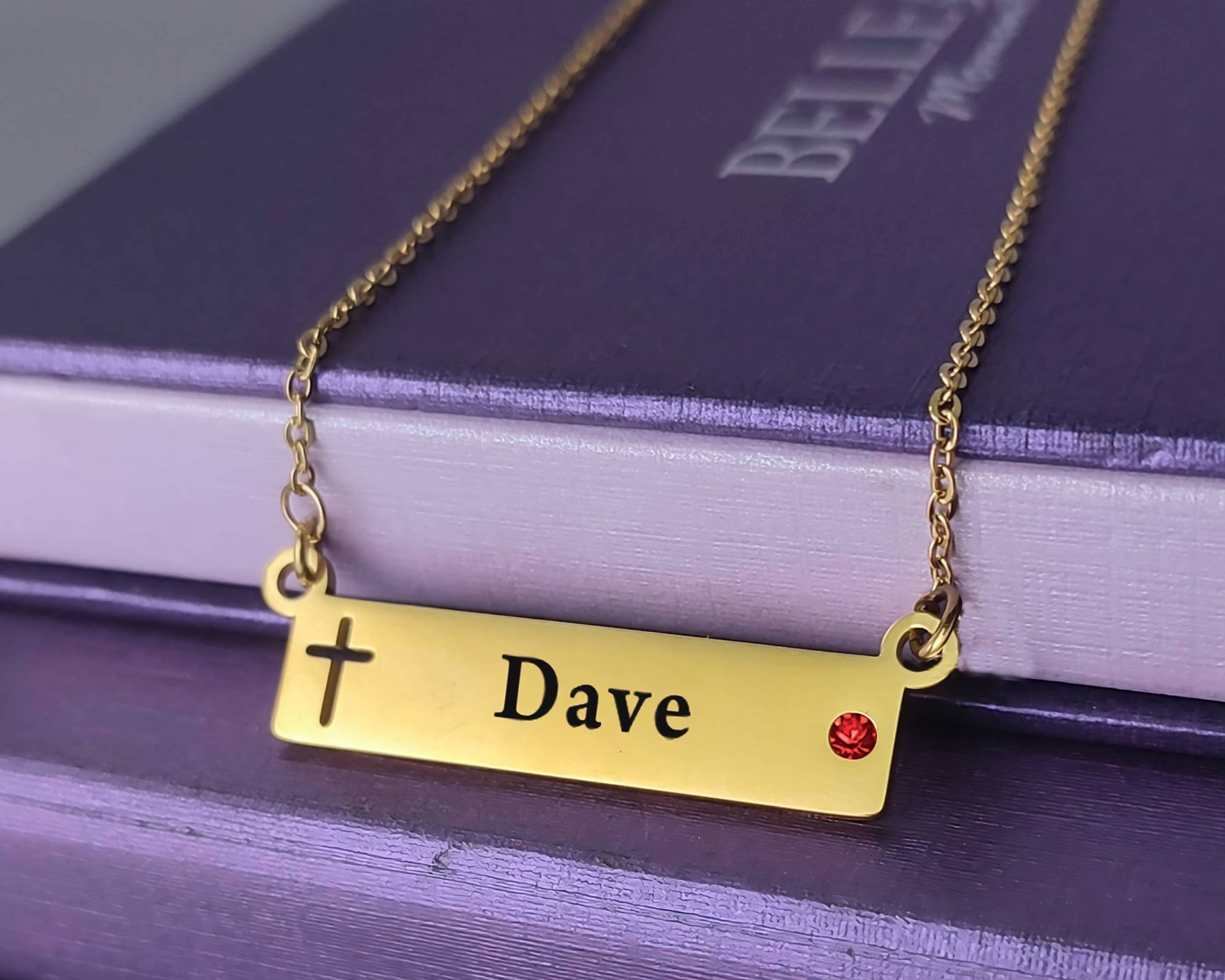 Jess Bar Cross Name Necklace - Name Necklaces by Belle Fever