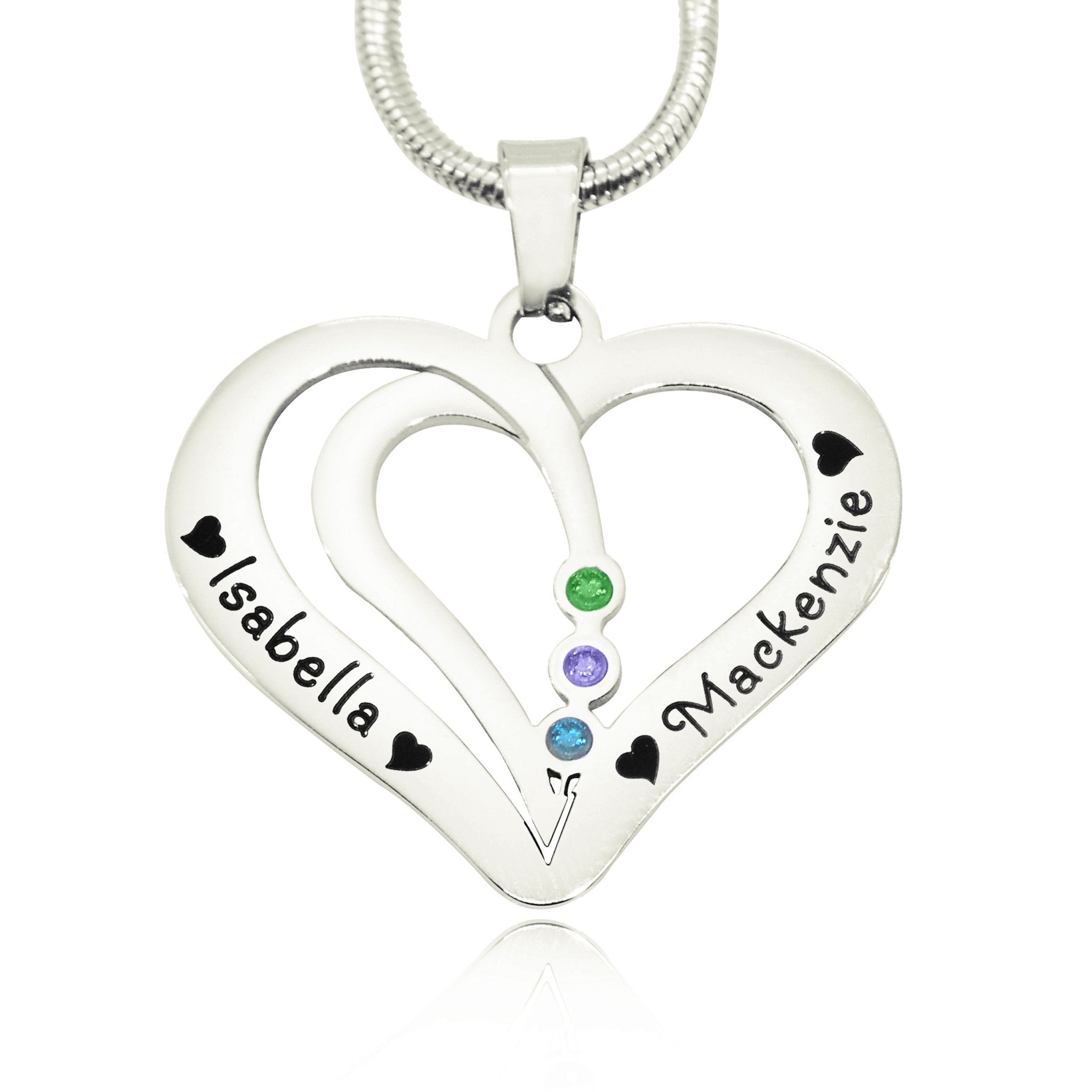Love Hearts Birthstones Necklace - Mothers Jewellery by Belle Fever