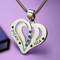 Love Hearts Birthstones Necklace - Mothers Jewellery by Belle Fever