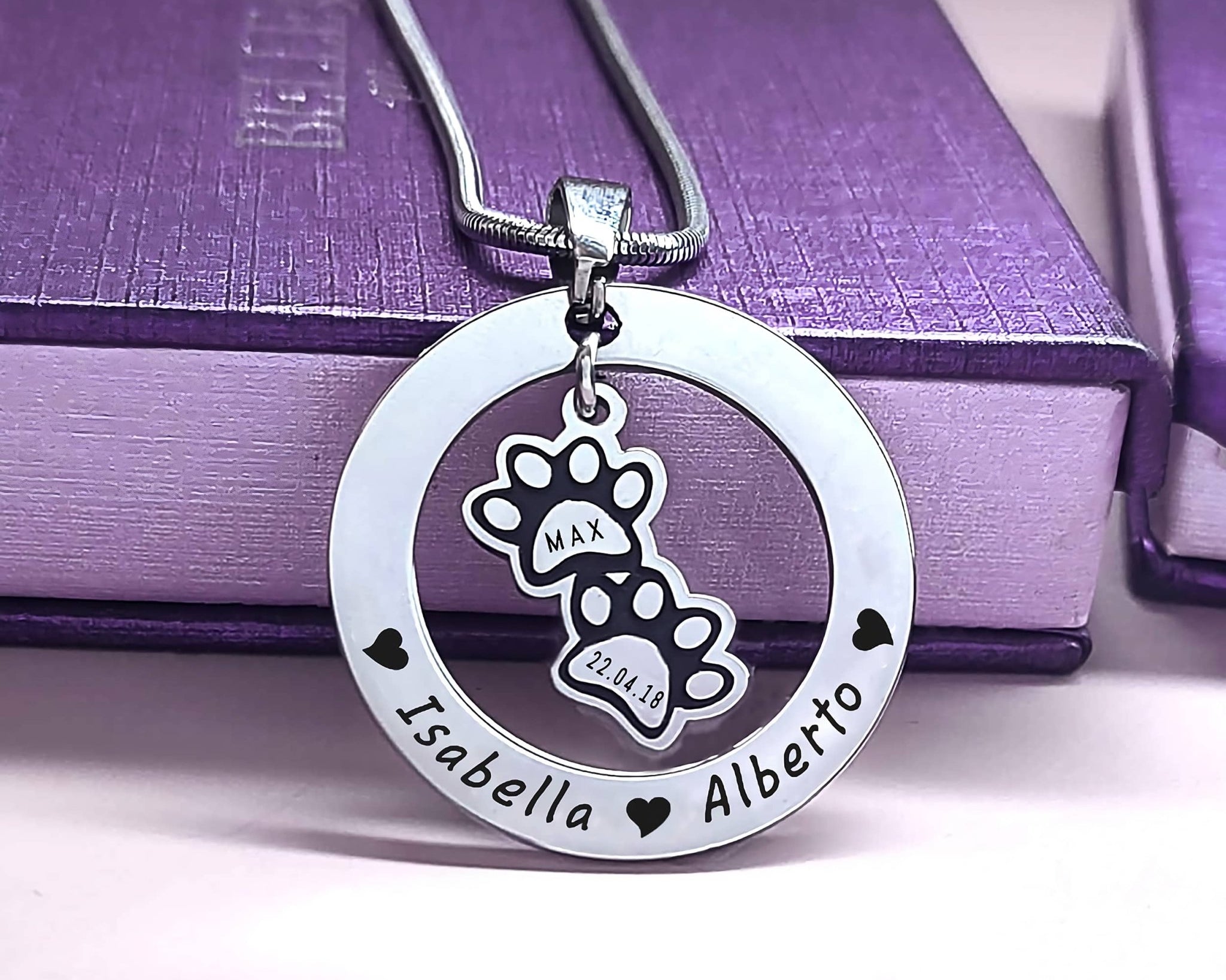 Paw Prints Washer Necklace - Memorial & Cremation Jewellery by Belle Fever