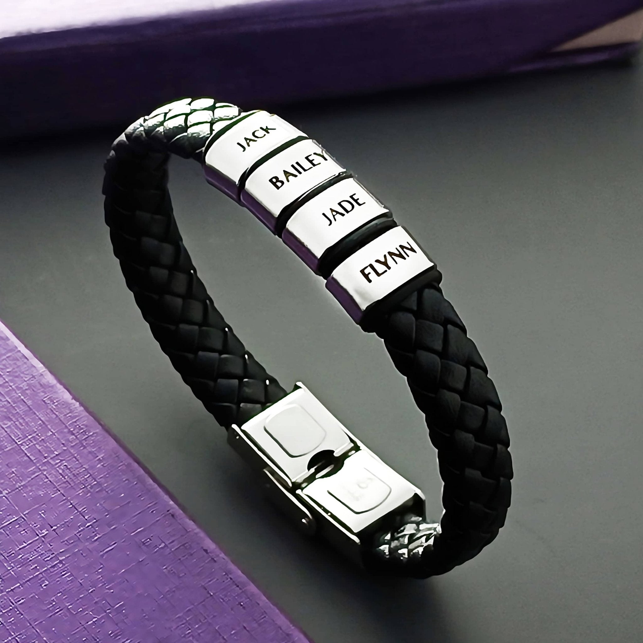Personalised Black Leather Bracelet - Bangles & Bracelets by Belle Fever