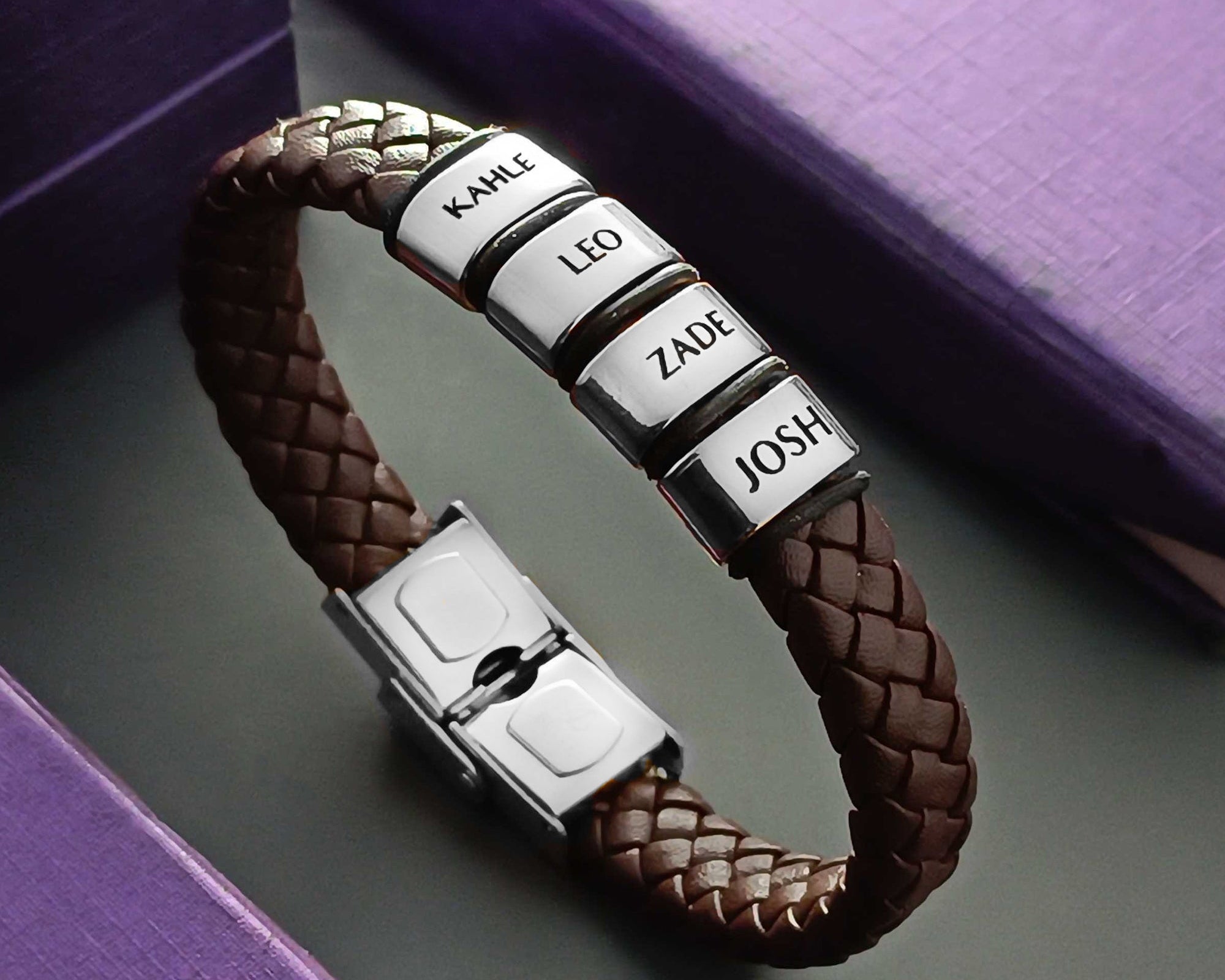 Personalised Brown Leather Bracelet - Bangles & Bracelets by Belle Fever