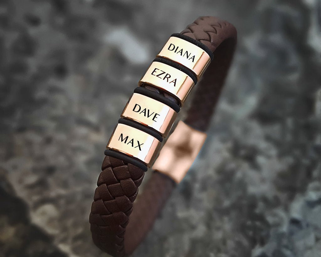 Personalised Brown Leather Bracelet - Bangles & Bracelets by Belle Fever