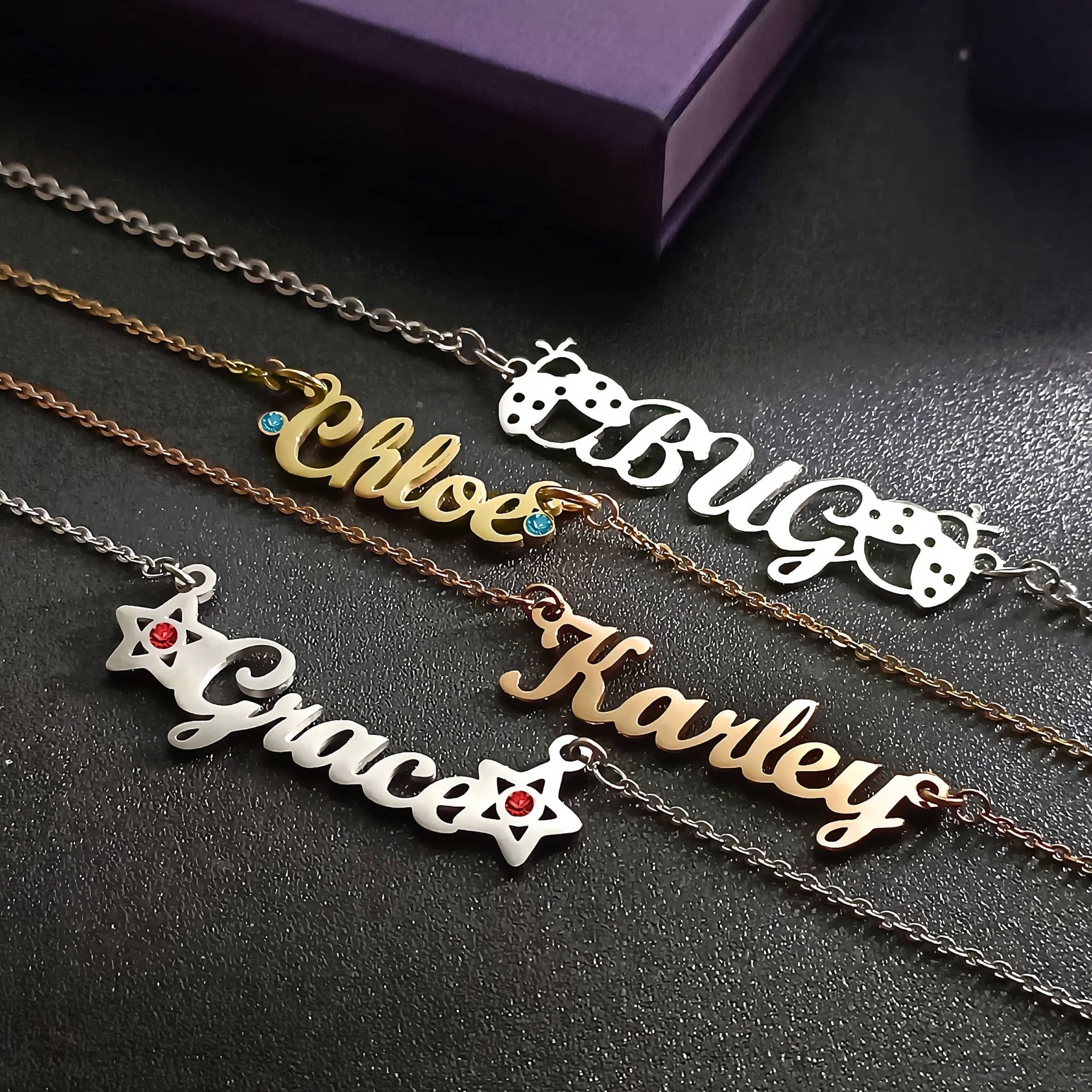Personalised Name Necklace with Birthstone Options - Name Necklaces by Belle Fever