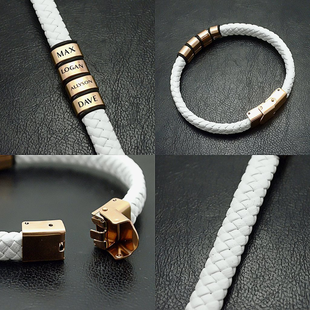 Personalised White Leather Bracelet - Bangles & Bracelets by Belle Fever