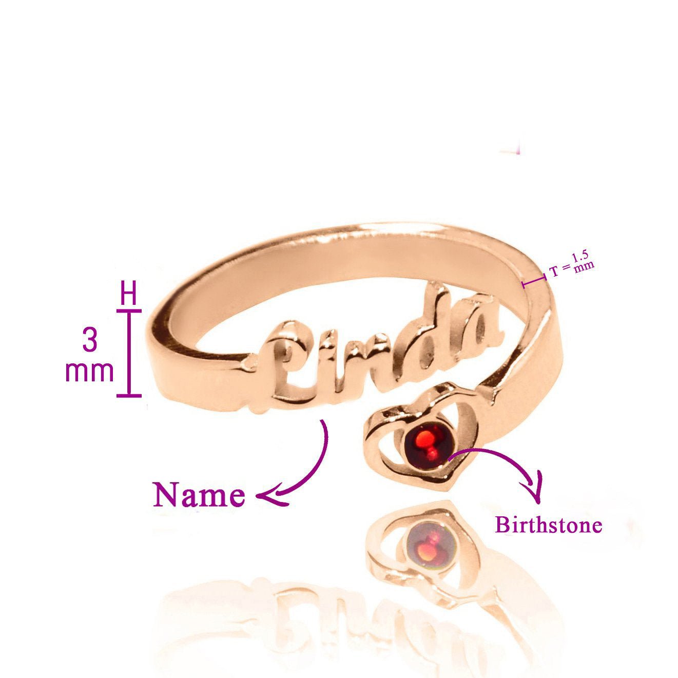 Single Name Personalised Ring (BIRTHSTONES OPTIONAL) - Rings by Belle Fever