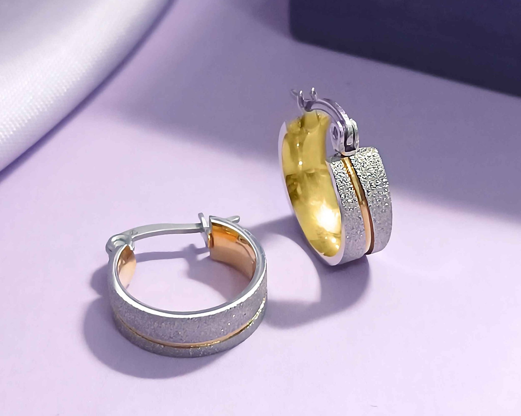 Sparkling Two Tone Hoop Earrings - Earrings by Belle Fever