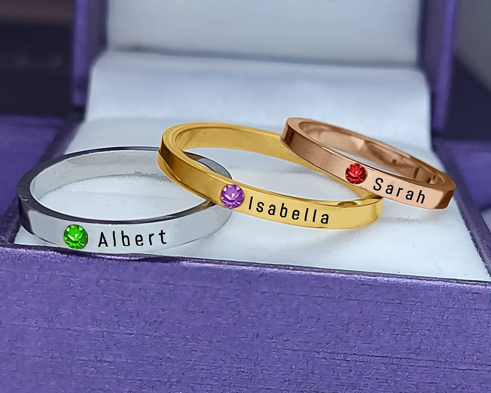 Stackable Personalised Birthstone Ring - Rings by Belle Fever