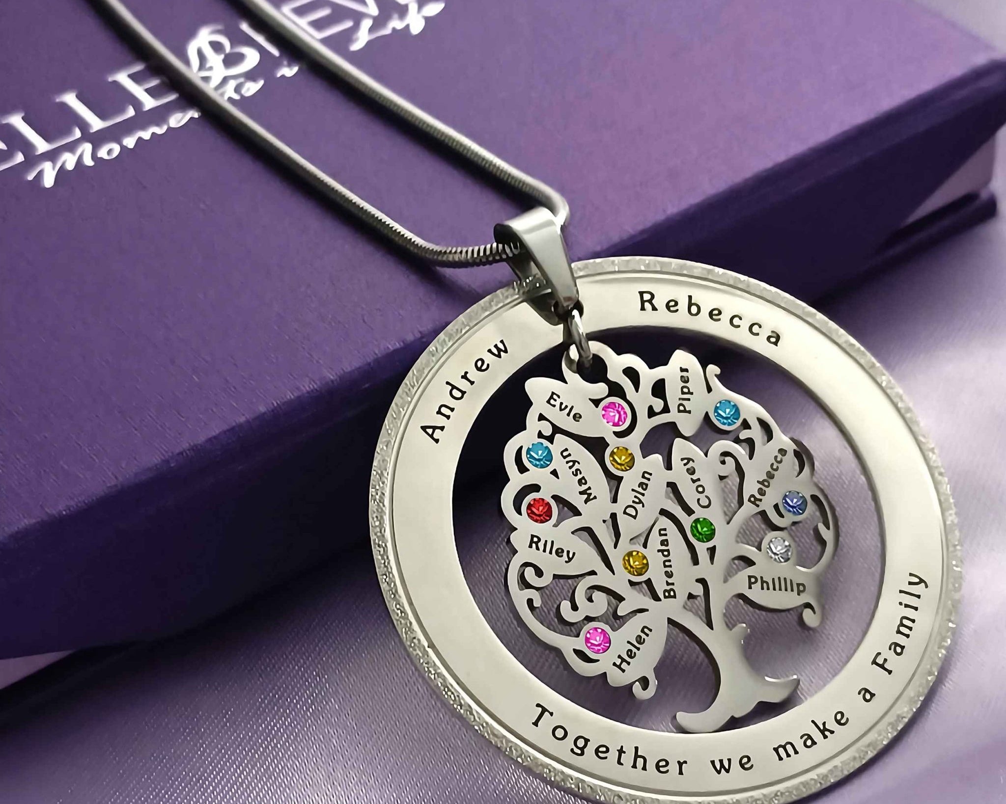 Tree of My Life Sparkling Washer and Birthstones | Personalised Necklace - Family Tree Necklaces by Belle Fever