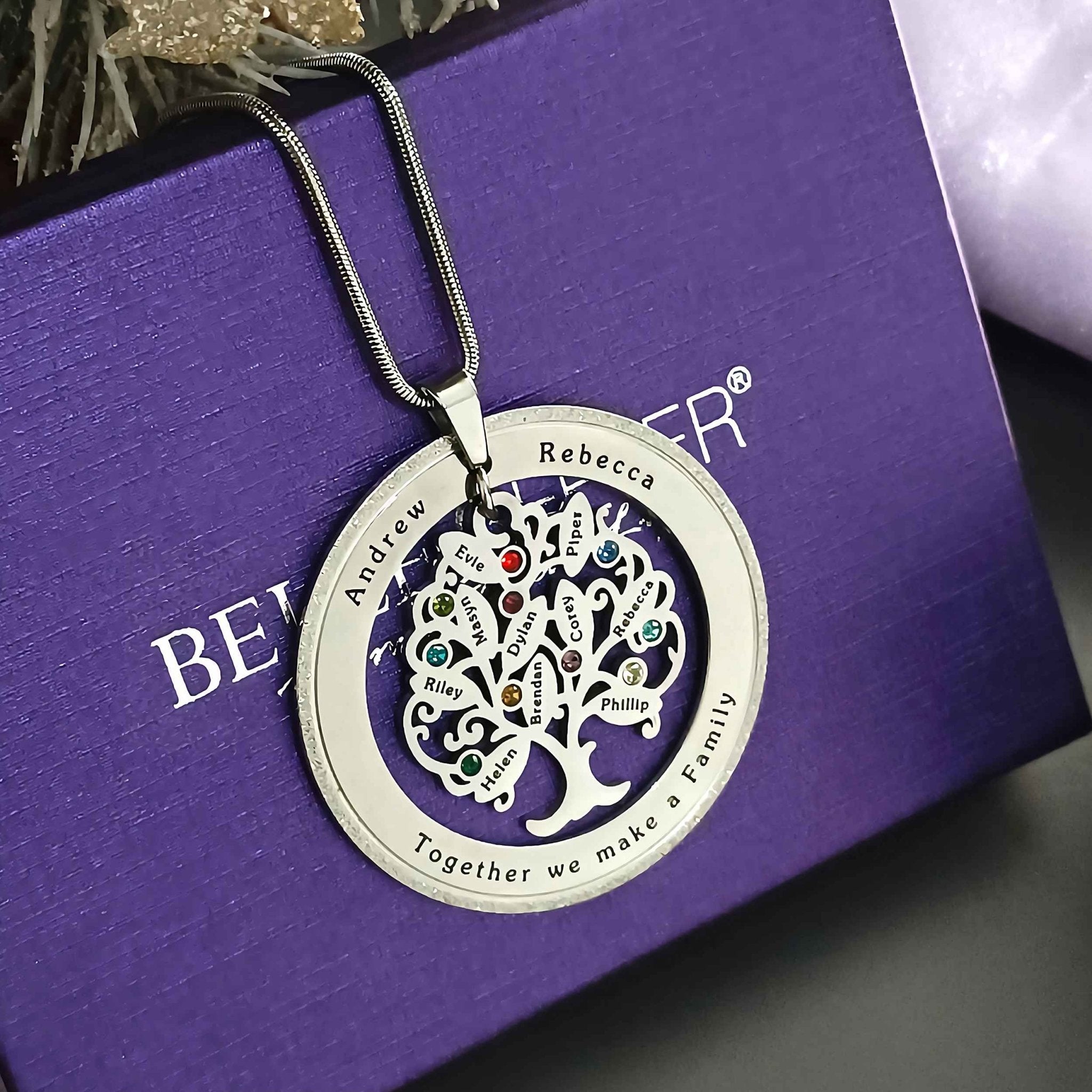 Tree of My Life Sparkling Washer and Birthstones | Personalised Necklace - Family Tree Necklaces by Belle Fever