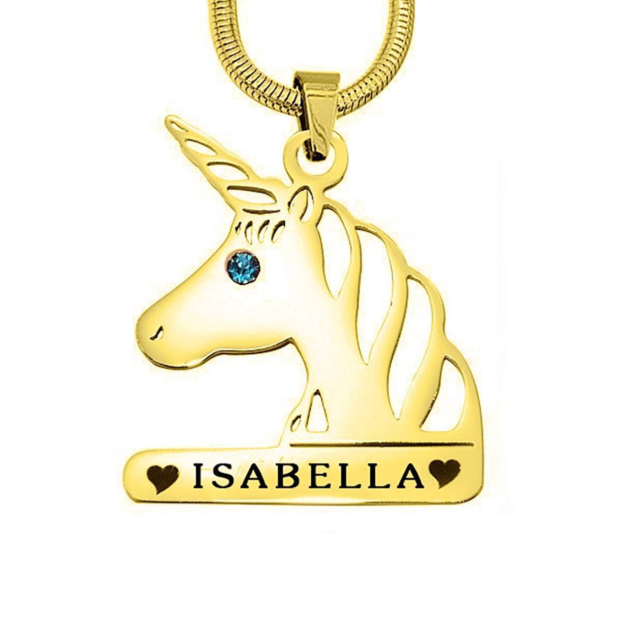 Unicorn Head Birthstone Name Necklace - Name Necklaces by Belle Fever