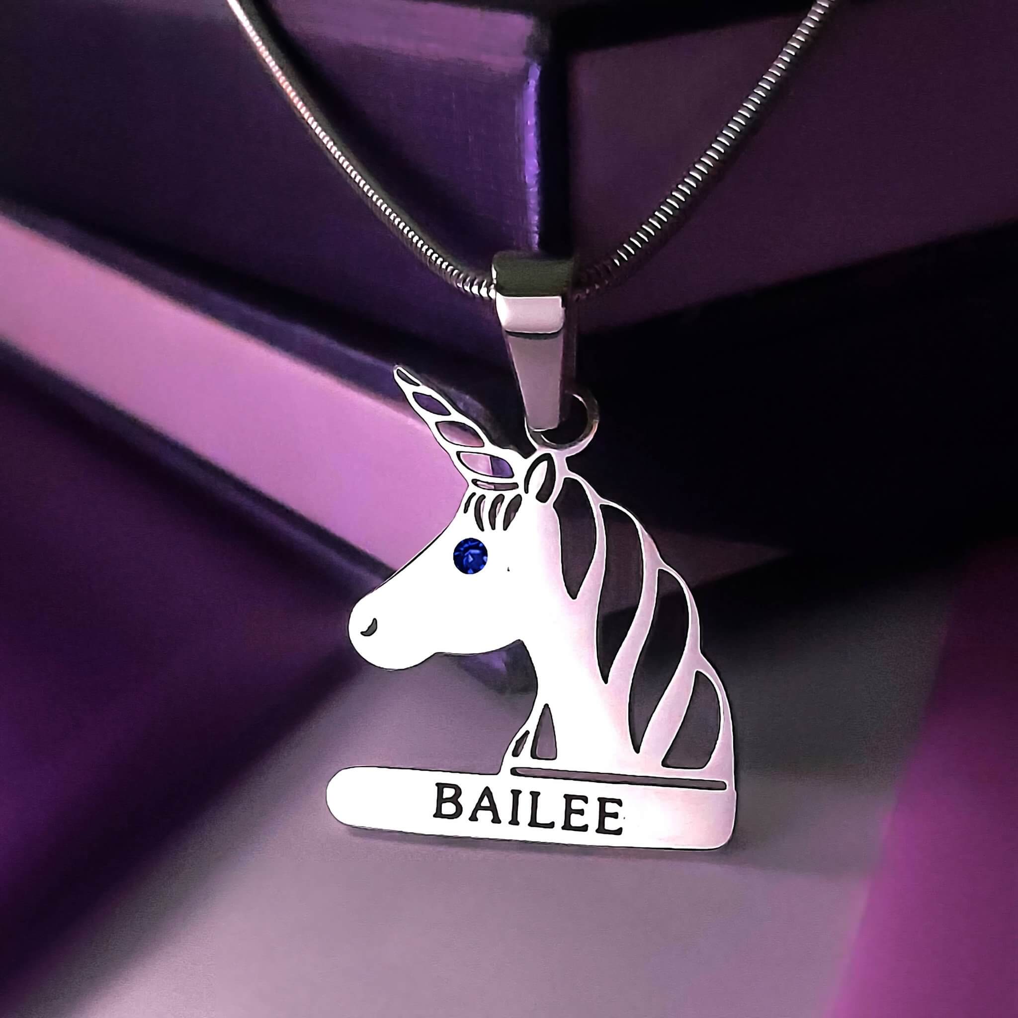 Unicorn Head Birthstone Name Necklace - Name Necklaces by Belle Fever